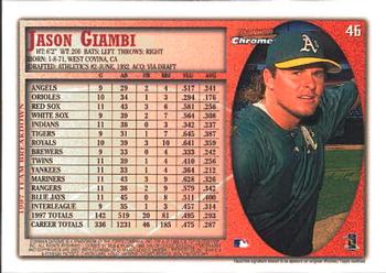 1998 Bowman Chrome #46 Jason Giambi Back