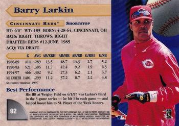 1998 Bowman's Best #92 Barry Larkin Back