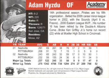 2003 MultiAd Nashville Sounds #17 Adam Hyzdu Back