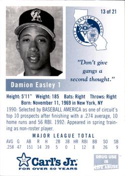 1993 California Angels Police #13 Damion Easley Back