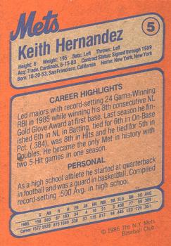 1986 New York Mets Super Fan Club #5 Keith Hernandez Back