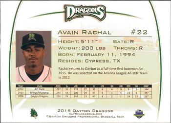 2015 Dayton Dragons #NNO Avain Rachal Back