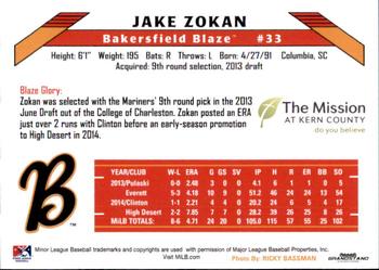 2015 Grandstand Bakersfield Blaze #NNO Jake Zokan Back