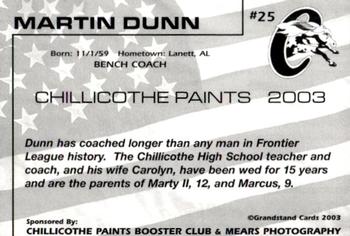 2003 Grandstand Chillicothe Paints #25 Martin Dunn Back