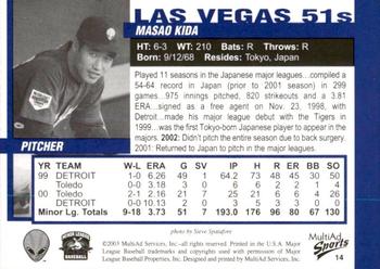 2003 MultiAd Las Vegas 51s #14 Masao Kida Back