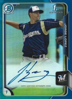 2015 Bowman - Chrome Prospect Autographs Blue Refractor #BCAP-JL Jorge Lopez Front