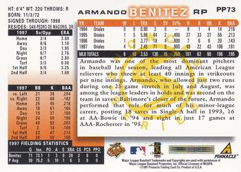 1998 Score - Showcase Series #PP73 Armando Benitez Back
