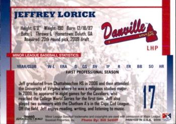2009 Grandstand Danville Braves #NNO Jeffrey Lorick Back