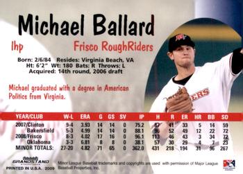 2009 Grandstand Frisco RoughRiders #NNO Michael Ballard Back