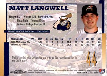 2009 Grandstand Lake County Captains #NNO Matt Langwell Back
