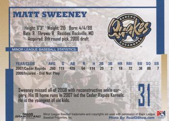 2009 Grandstand Rancho Cucamonga Quakes #NNO Matt Sweeney Back