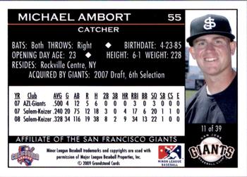 2009 Grandstand San Jose Giants #11 Michael Ambort Back