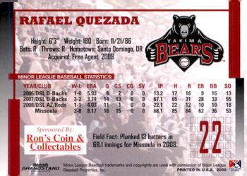 2009 Grandstand Yakima Bears #NNO Rafael Quezada Back