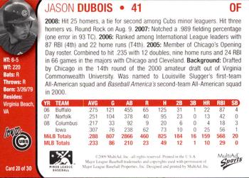 2009 MultiAd Iowa Cubs #20 Jason Dubois Back