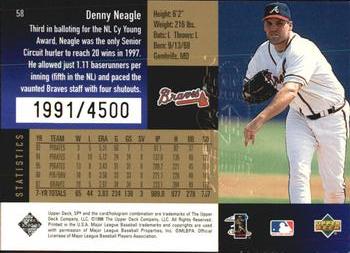 1998 SPx Finite - Radiance #58 Denny Neagle Back