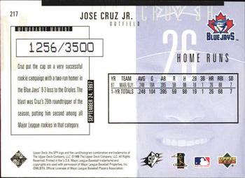 1998 SPx Finite - Radiance #217 Jose Cruz Jr. Back