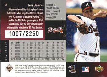 1998 SPx Finite - Spectrum #57 Tom Glavine Back