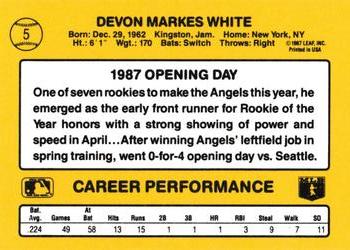 1987 Donruss Opening Day #5 Devon White Back