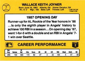 1987 Donruss Opening Day #7 Wally Joyner Back