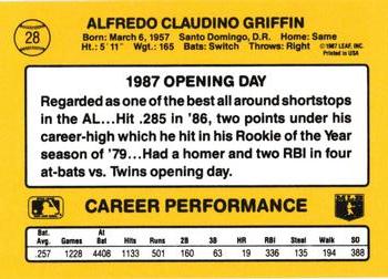1987 Donruss Opening Day #28 Alfredo Griffin Back
