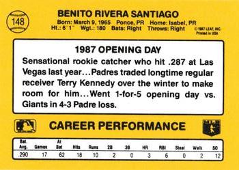 1987 Donruss Opening Day #148 Benito Santiago Back