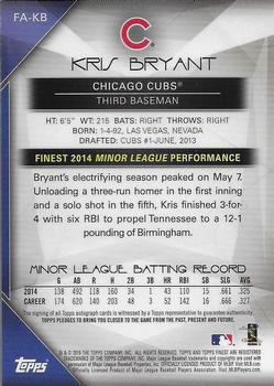 2015 Finest - Autographs Gold Refractor #FA-KB Kris Bryant Back