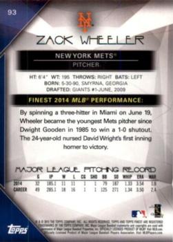2015 Finest - Red Refractor #93 Zack Wheeler Back