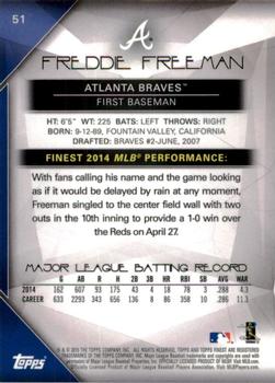 2015 Finest - Green Refractor #51 Freddie Freeman Back