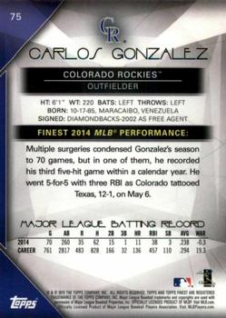 2015 Finest - Gold Refractor #75 Carlos Gonzalez Back