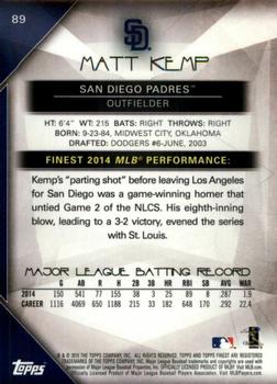 2015 Finest - Gold Refractor #89 Matt Kemp Back