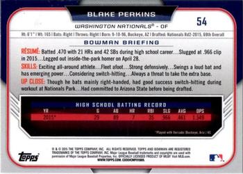 2015 Bowman Draft #54 Blake Perkins Back