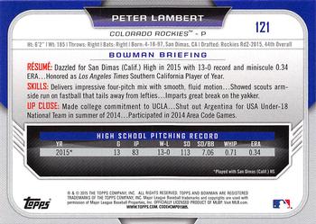 2015 Bowman Draft #121 Peter Lambert Back