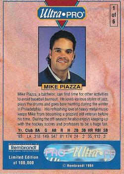 1994 Rembrandt Ultra-Pro Mike Piazza #1 Mike Piazza Back