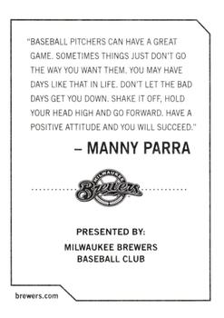 2009 Milwaukee Brewers Police #NNO Manny Parra Back
