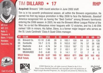 2009 MultiAd Nashville Sounds #12 Tim Dillard Back