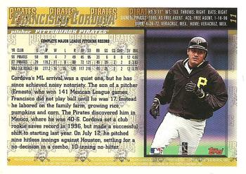 1998 Topps - Minted in Cooperstown #11 Francisco Cordova Back