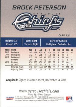 2014 Choice Syracuse Chiefs #24 Brock Peterson Back