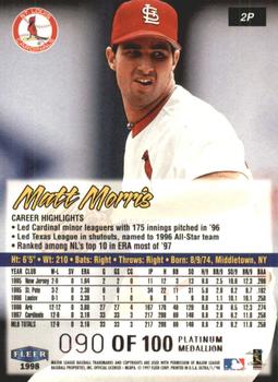 1998 Ultra - Platinum Medallion #2P Matt Morris Back