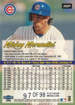 1998 Ultra - Platinum Medallion #292P Mickey Morandini Back