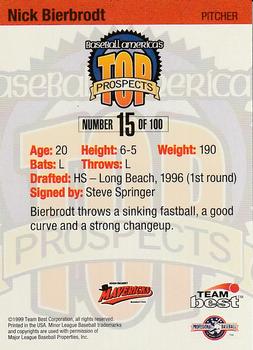 1999 Team Best Baseball America - Diamond Best Silver #15 Nick Bierbrodt  Back