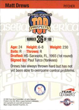 1999 Team Best Baseball America - Diamond Best Gold #36 Matt Drews  Back