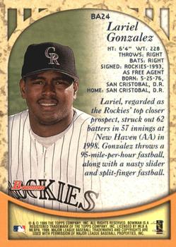 1999 Bowman - Certified Autographs #BA24 Lariel Gonzalez Back