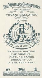 2015 Topps Allen & Ginter - Mini A & G Back #129 Yovani Gallardo Back