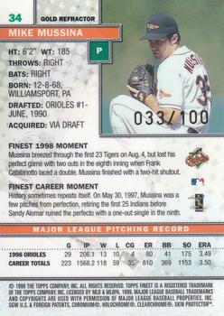 1999 Finest - Gold Refractors #34 Mike Mussina  Back