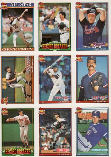 1991 O-Pee-Chee - Pre-Production Sample Sheets #NNO Chuck Finley AS / Carlton Fisk RB / Mark Grant / Travis Fryman / Luis Rivera / Dennis Lamp / Cal Ripken RB / Steve Olin / Al Leiter Front