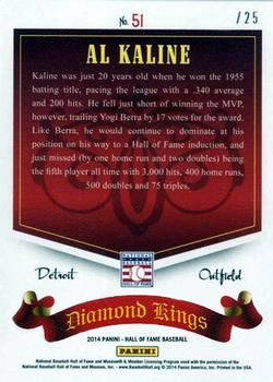 2015 Panini Cooperstown - 2014 HOF Diamond Kings Recollection Collection #51 Al Kaline Back
