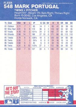 1987 Fleer #548 Mark Portugal Back