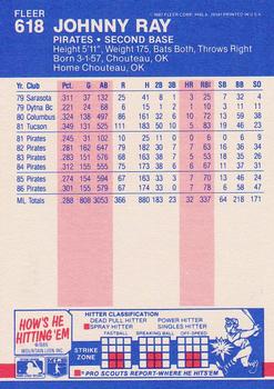 1987 Fleer #618 Johnny Ray Back