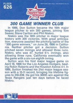 1987 Fleer #626 300 Game Winners (Don Sutton / Phil Niekro) Back