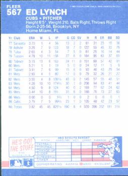 1987 Fleer #567 Ed Lynch Back